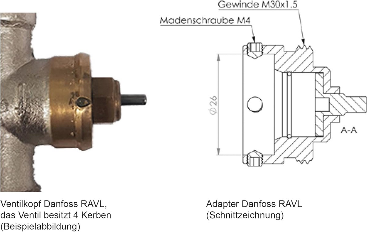 Metalen adapter voor radiatorthermostaten - hoogwaardige radiatorventieladapter 26 mm