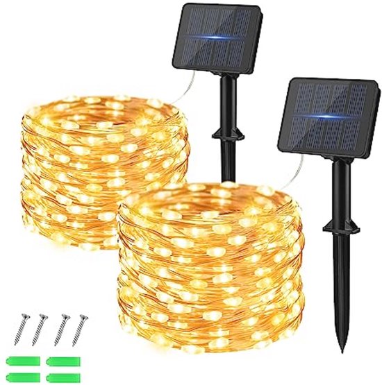 Lichtsnoer op zonne-energie 5 m met 50 warmwitte leds voor buiten | bol