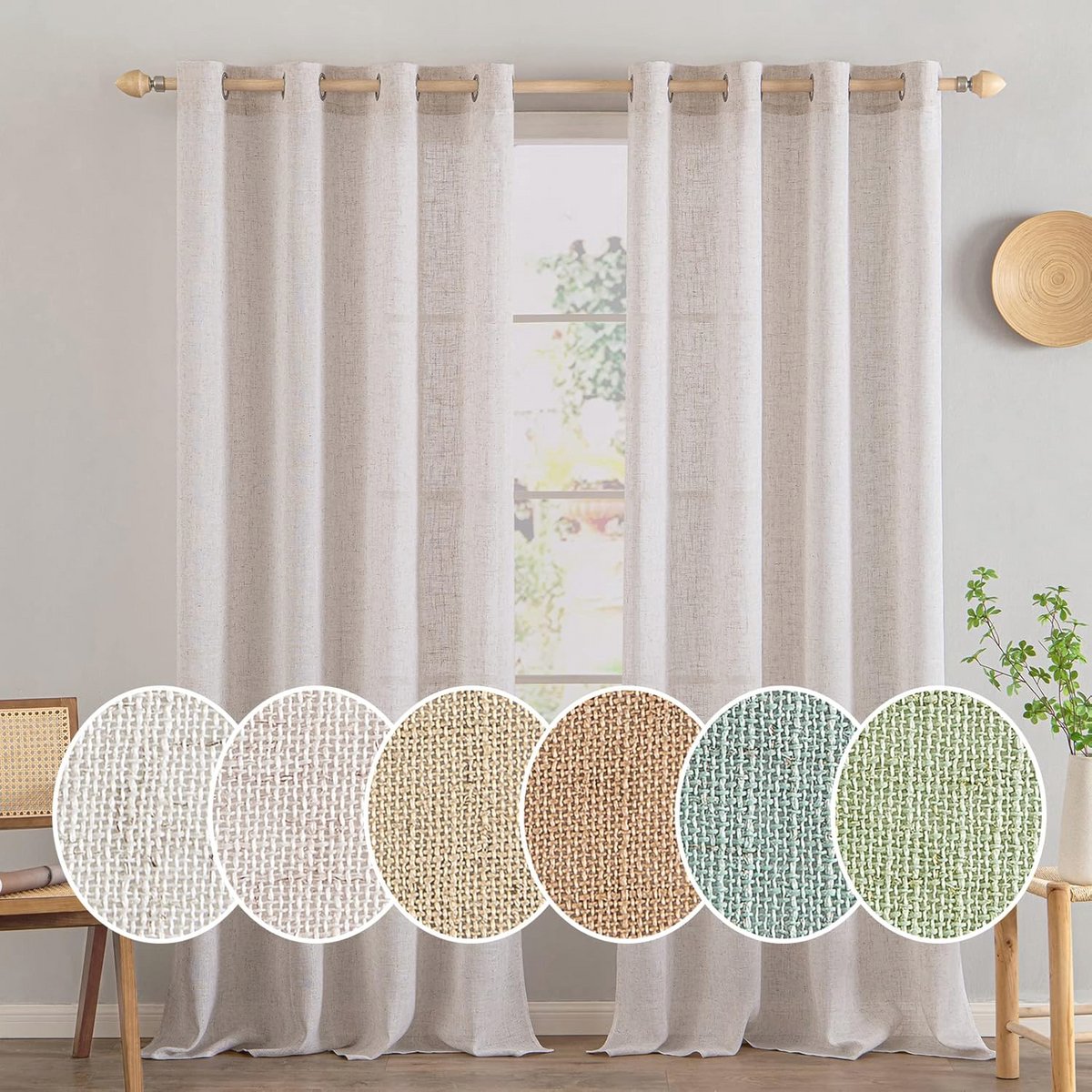 Set van 2 doorschijnende linnen gordijnen met ogen voor balkondeuren - 225x140 cm
