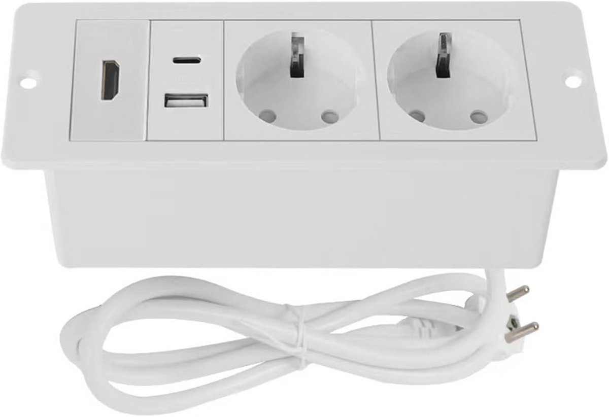 Verzonken Tafelblad Stopcontact met 1,5 m Kabel en USB-aansluiting - Inbouwstekkerdoos voor Tafel