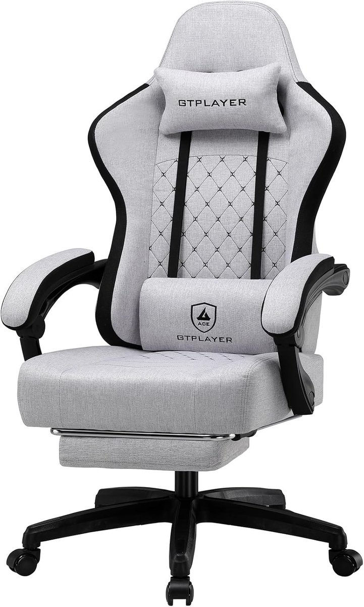 GTPLAYER - Gamingstoel Ergonomisch - Met Veerzitkussen en Voetensteun - Zwart-grijs