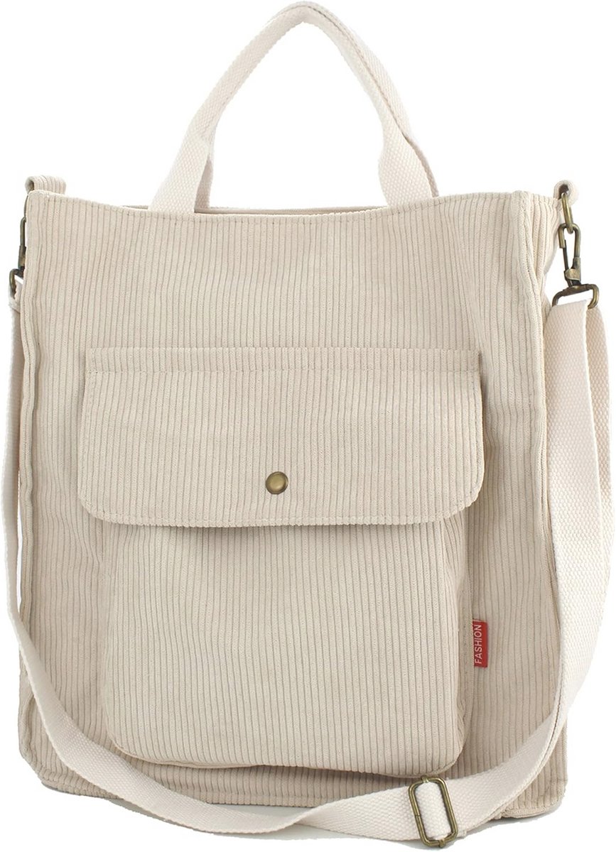 Right 20 Corduroy Bag for Women and Girls, Washable for Everyday Use, Office, School Outings, Yoga, beige, Minimal