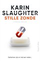 Een open scheermes met bloeddruppels op een stuk zeep in een zeepbakje. De titel 'Stille zonde' staat bovenaan.