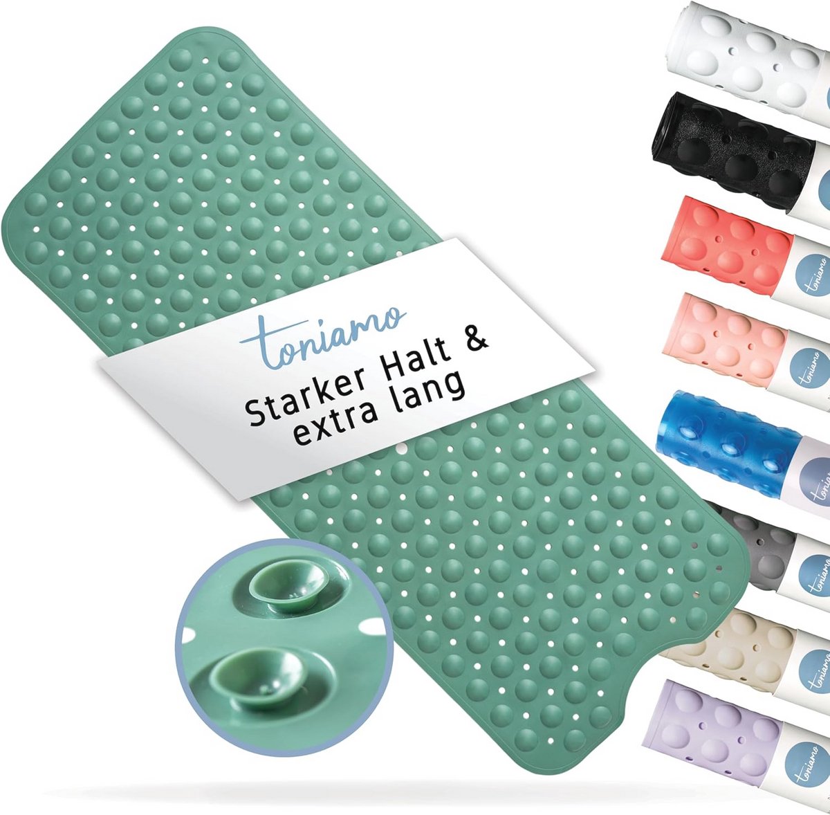 Antislip Badmat - Extra Lange Badmat voor Badkuip - 100 x 40 cm - Antibacterieel en Machinewasbaar - Groene Badmat