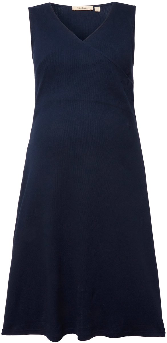 Ulla Popken Dames - Jurk borstvoedingsfunctie ribjersey wikkellook mouwloos - Marine - Maat 46+