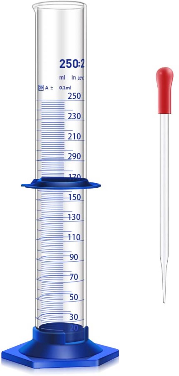 Glazen Maatcilinder 250 ml met Vuilafstotende Basis en Druppelaar