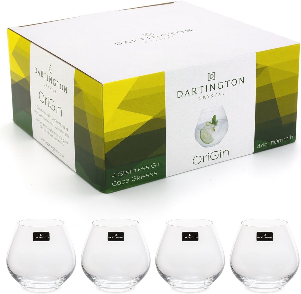 Stemless Gin en Tonic Copa Glazen - Set van 4 - Loodvrij Kristal Vaatwasmachinebestendig 440ml