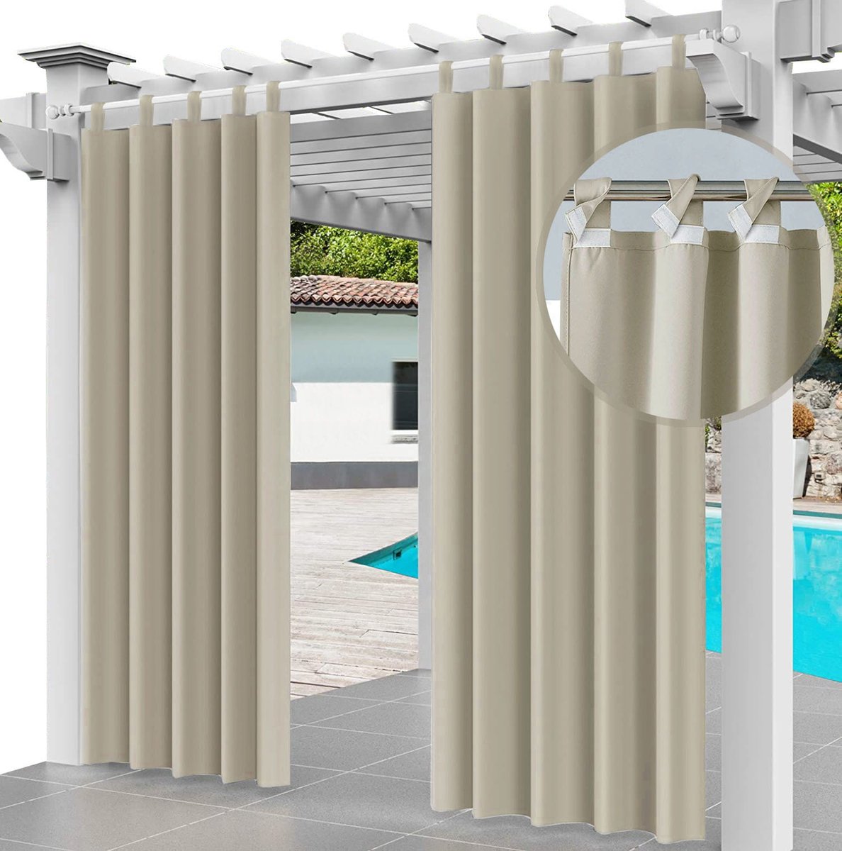 FEROCITY - Buitengordijnen - 220 x 155 cm - 1 Paneel - Terras Pergola Balkon Paviljoen Overkapping - Outdoor Gordijnen - Waterdicht - UV-bestendig - Privacy - Polyester - Beige
