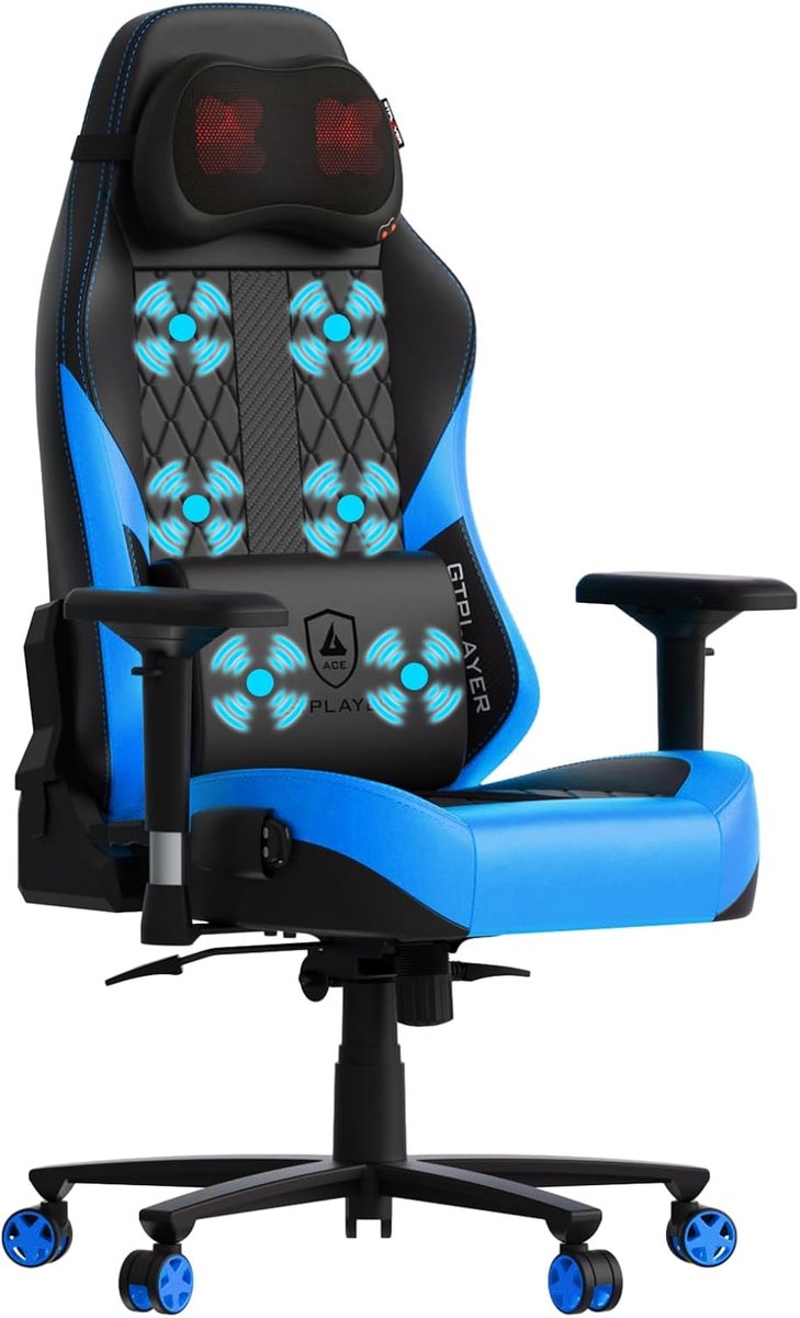 GTPLAYER - Gamingstoel met Massage - Met Pocketveer en 4D Armleuningen - Blauw
