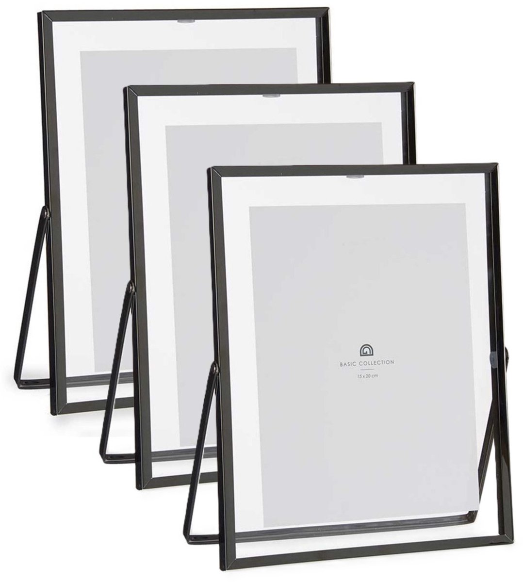 Giftdecor Fotolijstje voor 15 x 20 cm foto - 3x - zwart - metaal - Modern - frame 20 x 25 cm - staand