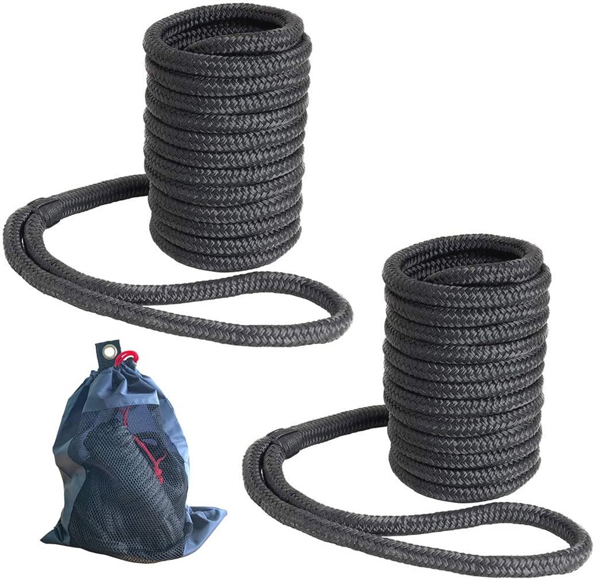 Dubbel gevlochten nylon doklijnen touw 8 inch x 15 ft - 2 stuks zwart