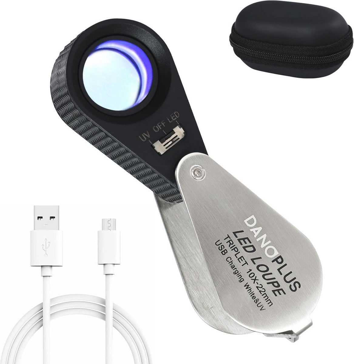 10x Vergrootglas Loep met UV & LED Verlichting - Oplaadbare 22mm Optische Triplet Lens voor Sieraden en Munten