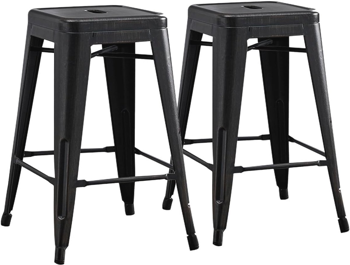 Moderne Rugloze Industriele Metalen Barkrukken 24 Inch - Set van 2