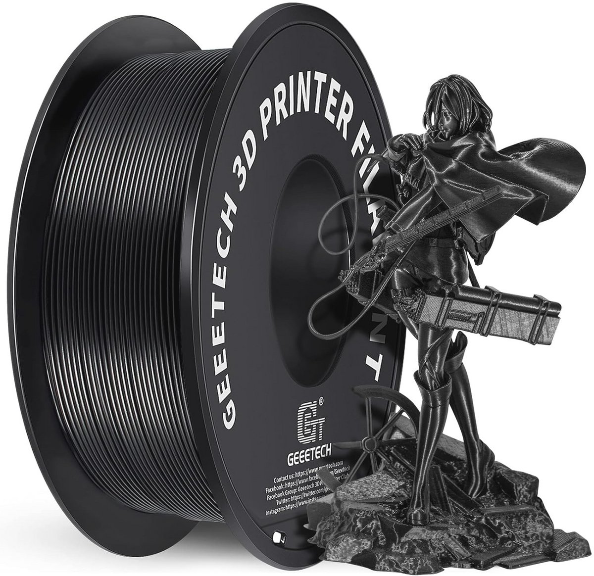 PLA Filament 1.75mm voor 3D Printers - 1kg Spoel - Zwart
