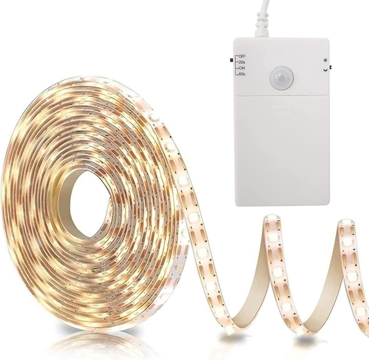 LED Strip met Bewegingsmelder voor Binnen - 2m, 60 LEDs, Warmwit Licht - Batterij Aangedreven Nachtlampje met Automatische Uitschakeling