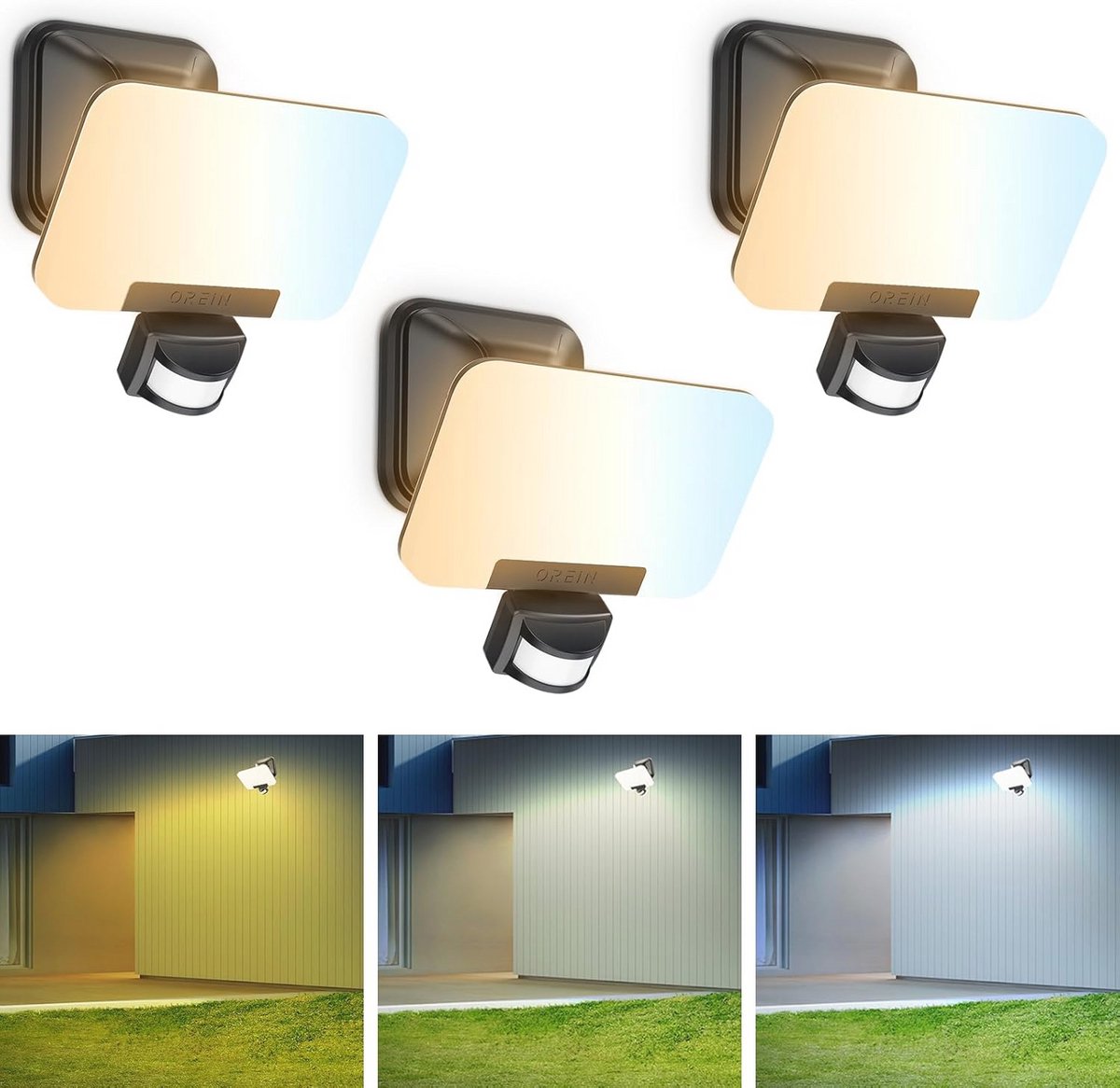 Led-spot met bewegingsmelder voor buiten - 24W, 2800lm, waterdicht IP65 - Veiligheidslamp voor garage, tuin en binnenplaats - 3 stuks