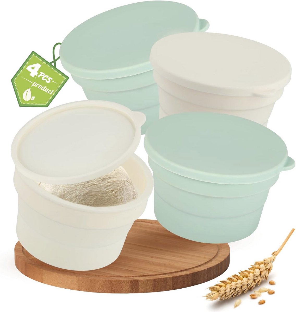 Pizzadeeg Fermentatiecontainer Set van 4 - Opvouwbaar Siliconen Pizzakarton 600ml