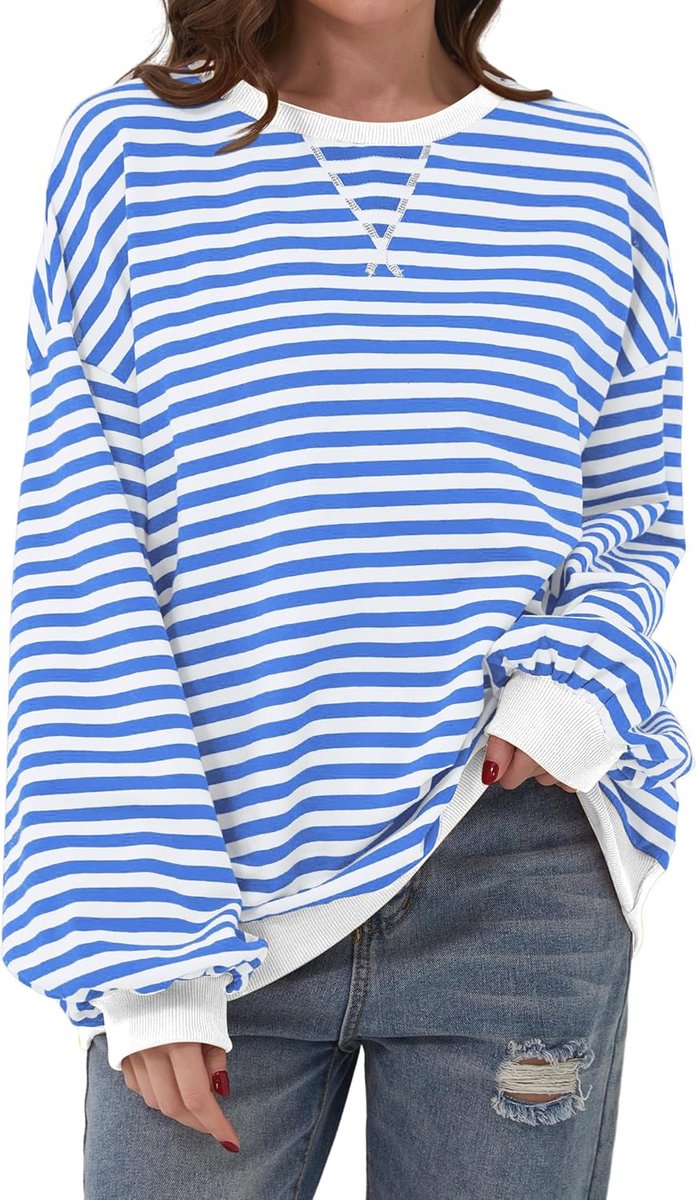 Oversized Dames Sweatshirt met Contrasterende Kleuren en Gestreept Design voor Herfst en Winter
