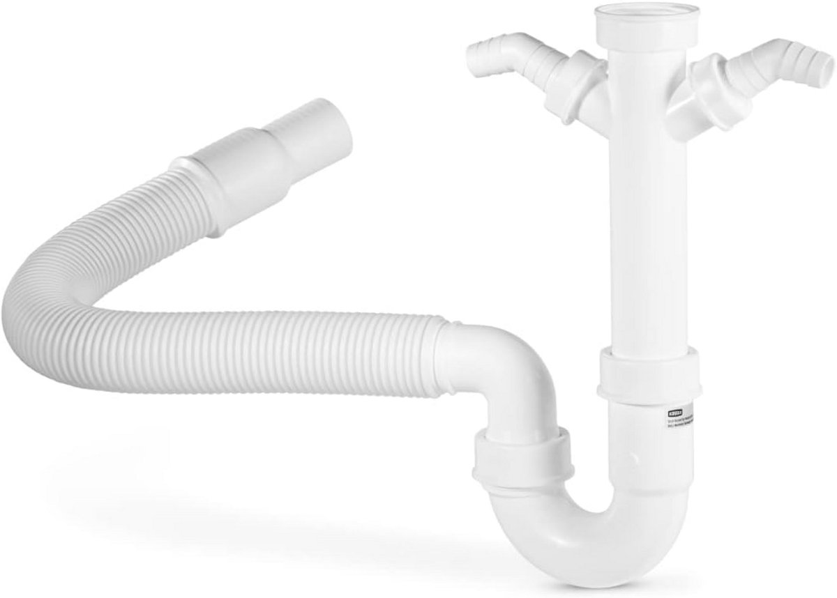 Flexibele buissifon voor keukenspoelbak, wasmachine en vaatwasser - 1 1/2 inch met 2 aansluitingen