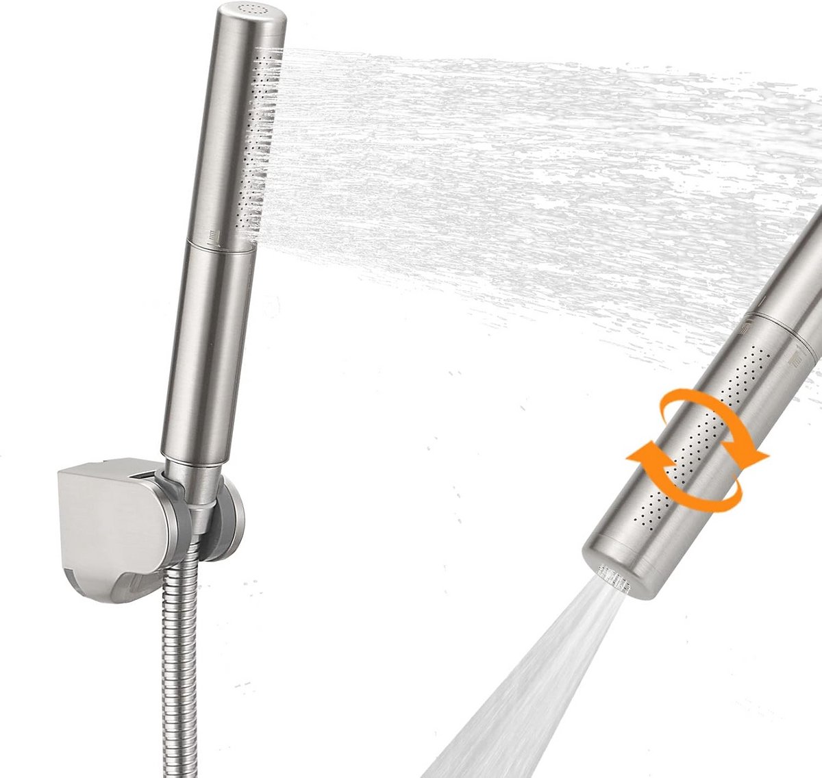 2-in-1 Handdouchekop Set met Hoge Druk en 59 Inch Slang - Geborsteld Nikkel