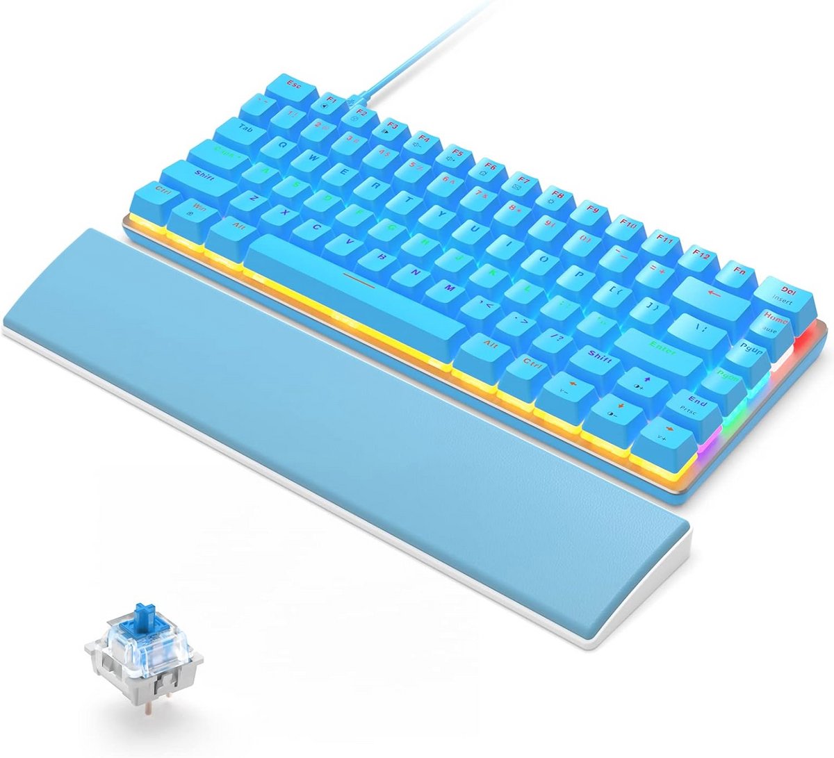 Mechanisch Gaming Toetsenbord met Verlichting en Polssteun - Compact QWERTY, USB, Anti-Ghosting