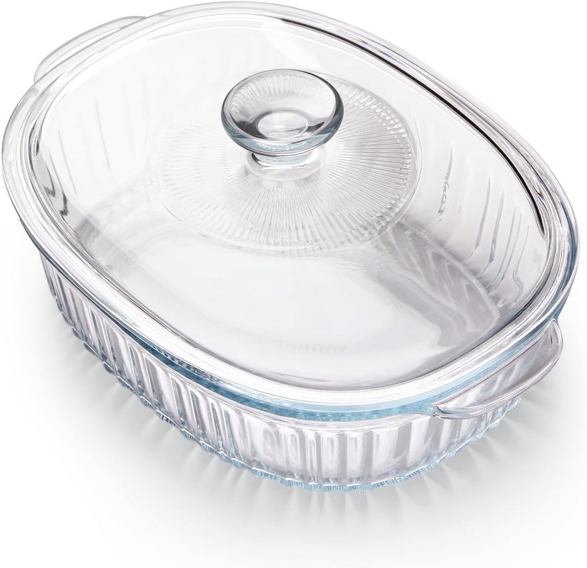 Ovale glazen braadpan 2 liter met deksel - Ovenbestendige braadpan van borosilicaatglas