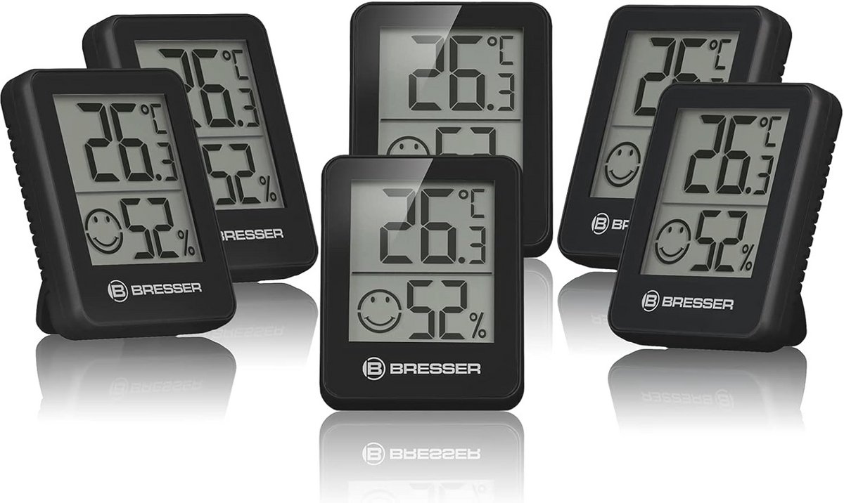 Set van 6 digitale thermo-hygrometers voor binnenklimaatmeting