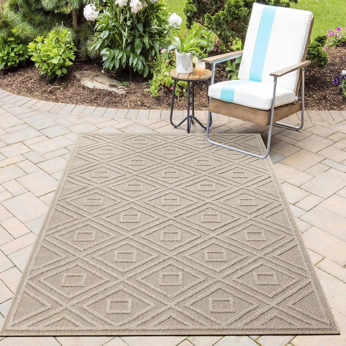 Binnen-buitenmat, Weerbestendig, Beige, 200 x 290 cm, Sisallook, Scandinavisch Design, Ges