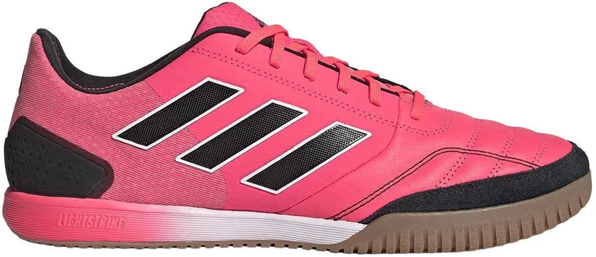 Adidas Top Sala Competition futsal schoenen in roze, premium leer met zwarte strepen, maat EU 45 1/3.