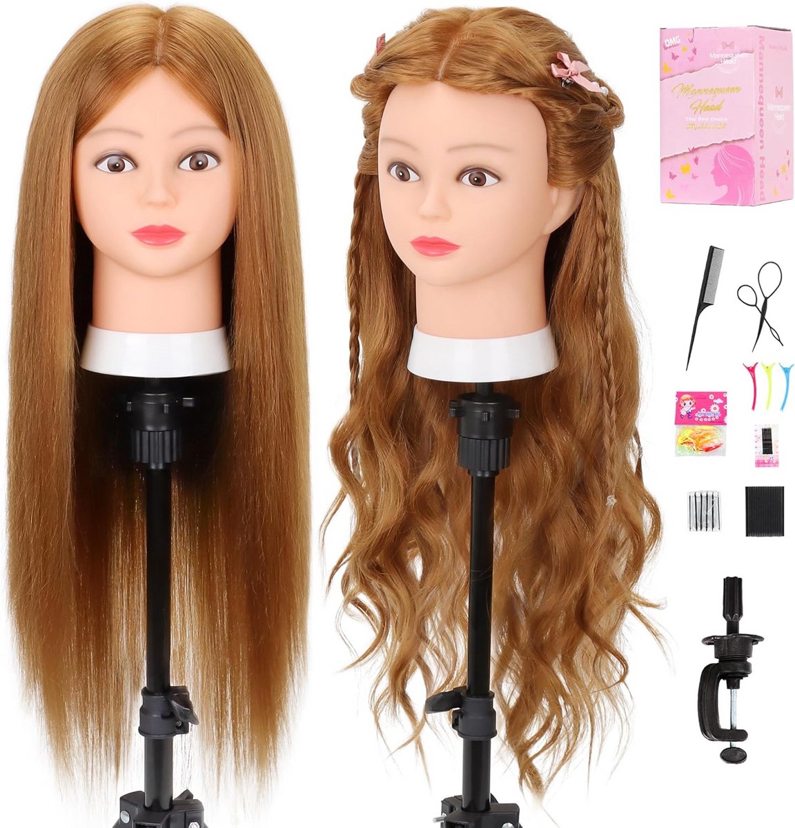 Professioneel Mannequin Hoofd met 80% Echt Haar voor Kappers en Stylisten - Inclusief Klemstandaard