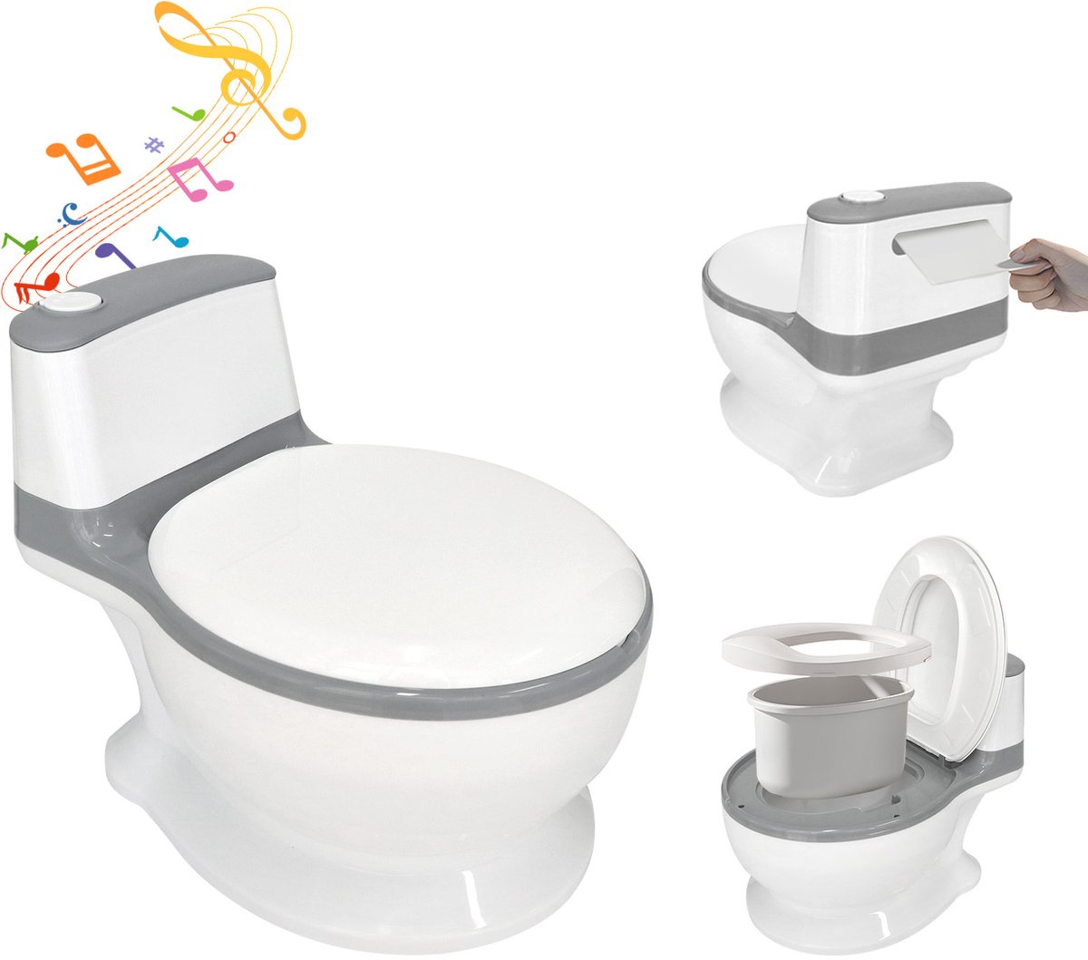 Baby Plaspotje-Makkelijk schoon te maken - Echt doorspoelgeluid - Zindelijkheidstraining Toilet voor kinderen 1-4 jaar-Grijs
