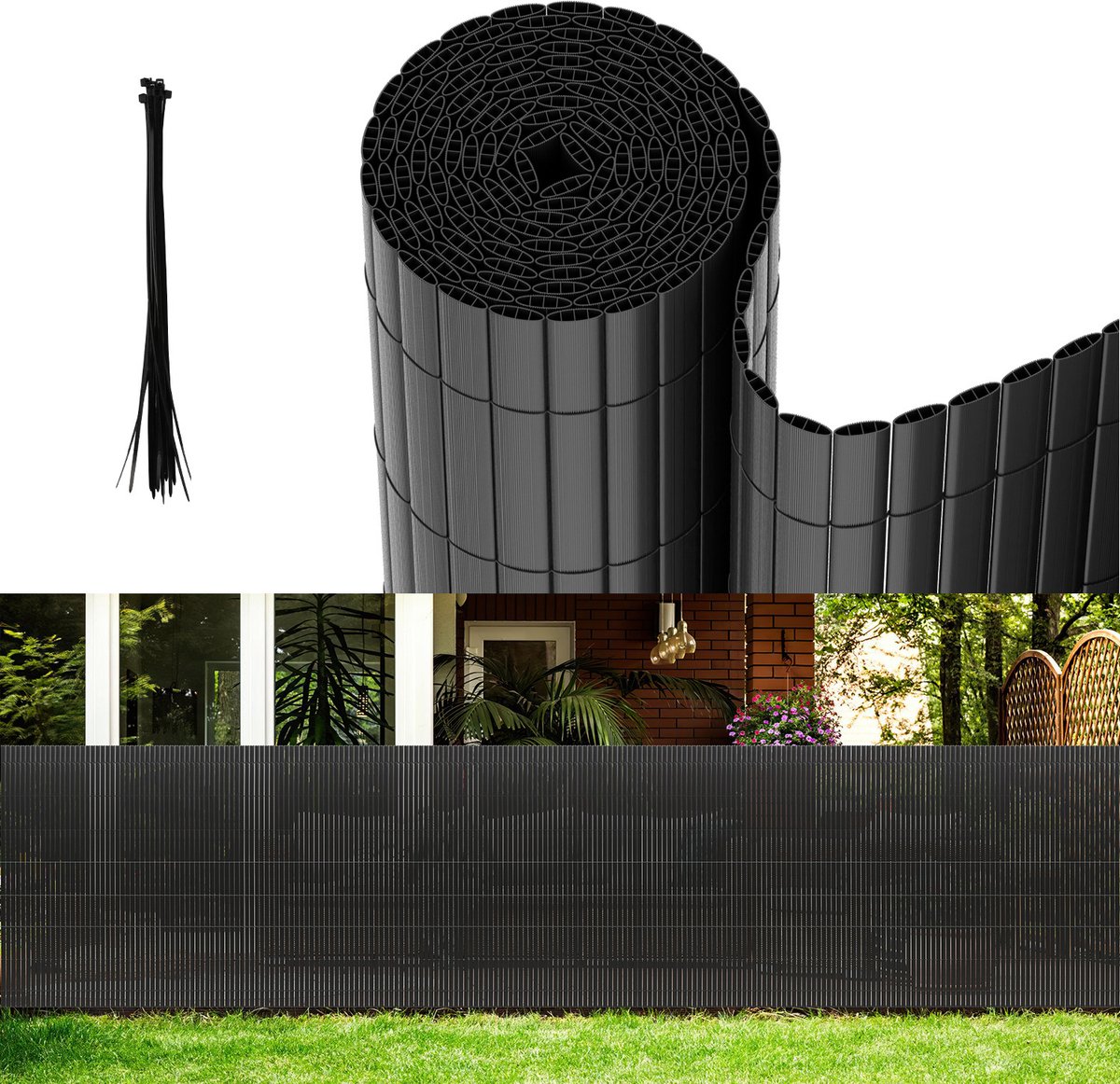 0.9 x 5 m PVC Tuinscherm voor Privacy – Tuinafscheiding & Balkonscherm – Grijs