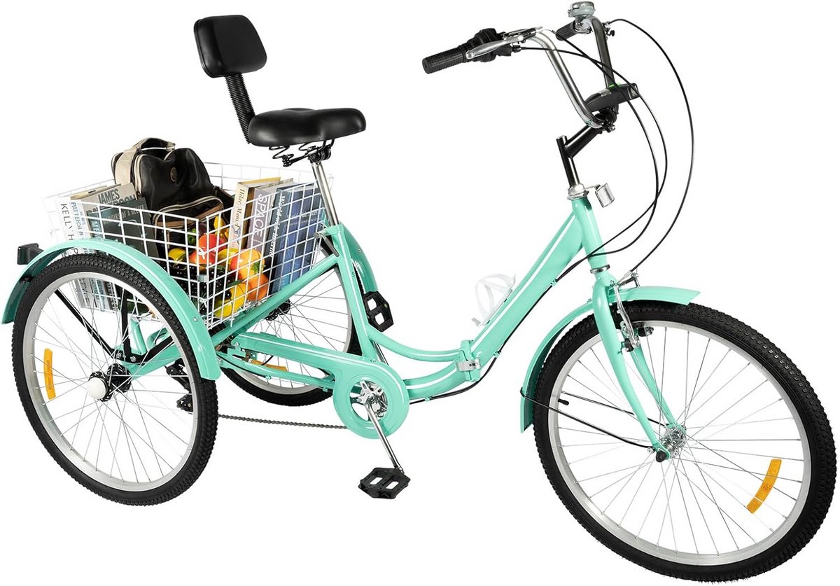 Opvouwbare Driewieler - Driewieler Fiets - Boodschappen Doen - 7 Versnellingen - 24 inch - Groen