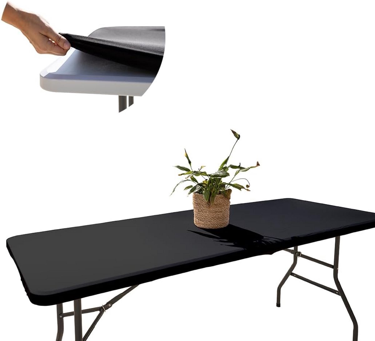 Zwarte Rechthoekige Tafelhoes Elastisch en Waterafstotend voor Tuin en Campingtafels 182x76 cm