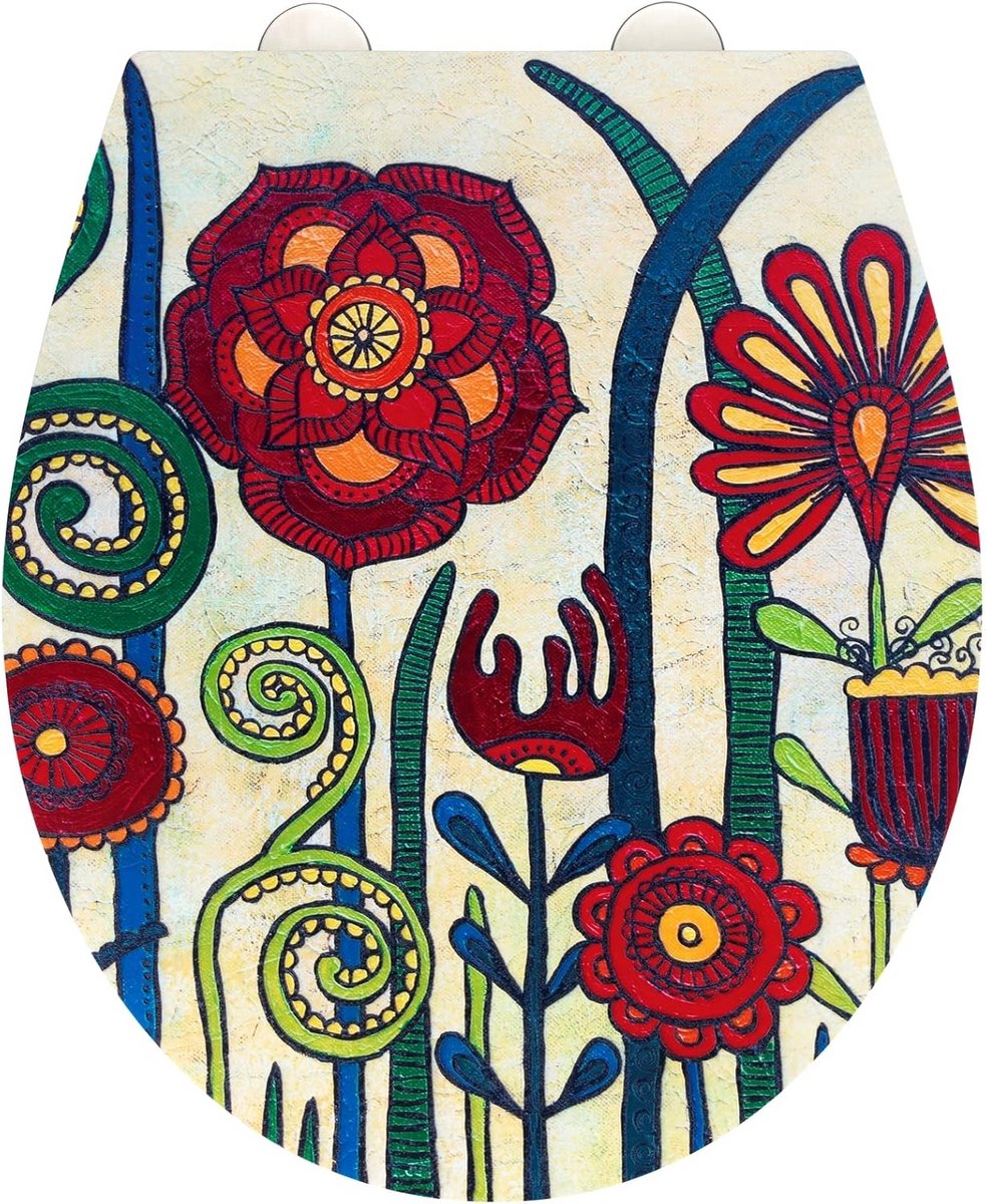 Antibacterieel Toiletzitting Rood Bloemenpatroon met RVS Snelmontage