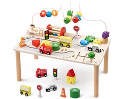 Activiteiten Tafel - Leerzame Activiteiten Tafel voor Kinderen - Bruin met veelkleurige educatieve artikelen