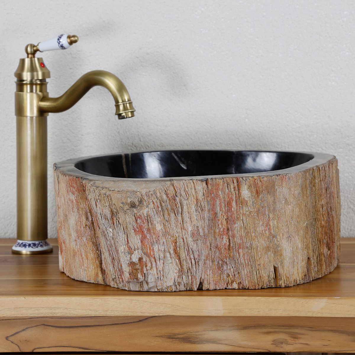 Stenen wastafel - Fossiel versteend hout – Waskom – Natuursteen