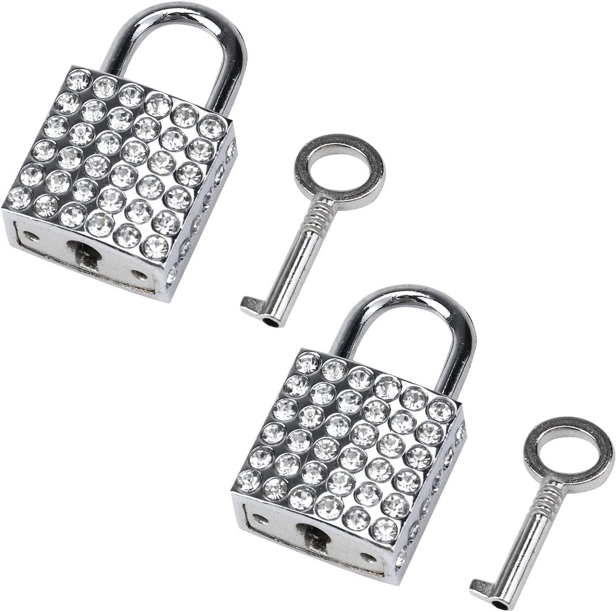 Diamanten slot en sleutel set - 2 stuks, zilver, praktische bagagesloten voor beveiliging