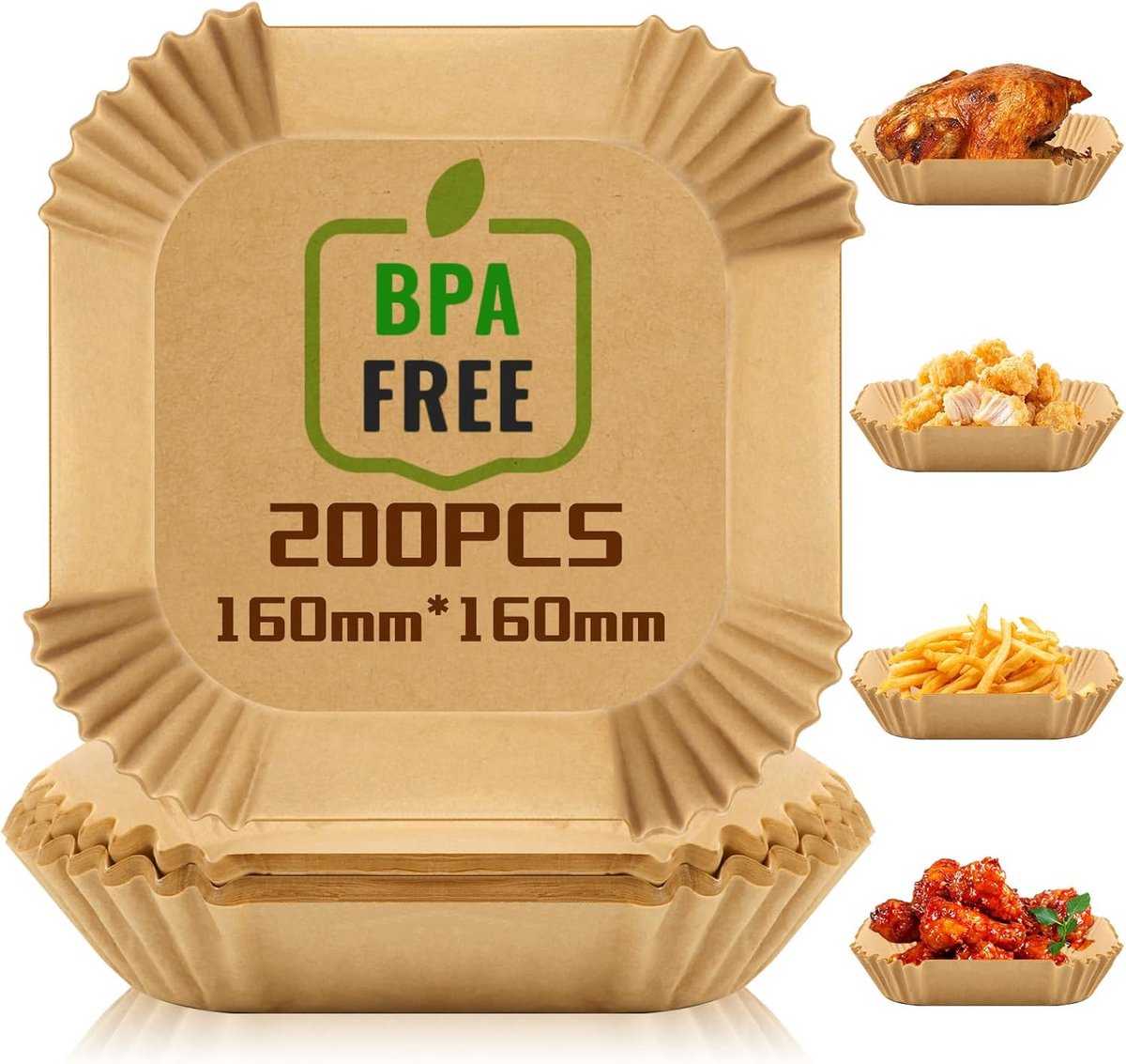200 stuks Wegwerp Bakpapier voor Heteluchtfriteuse en Airfryer, 16 cm, Anti-aanbak
