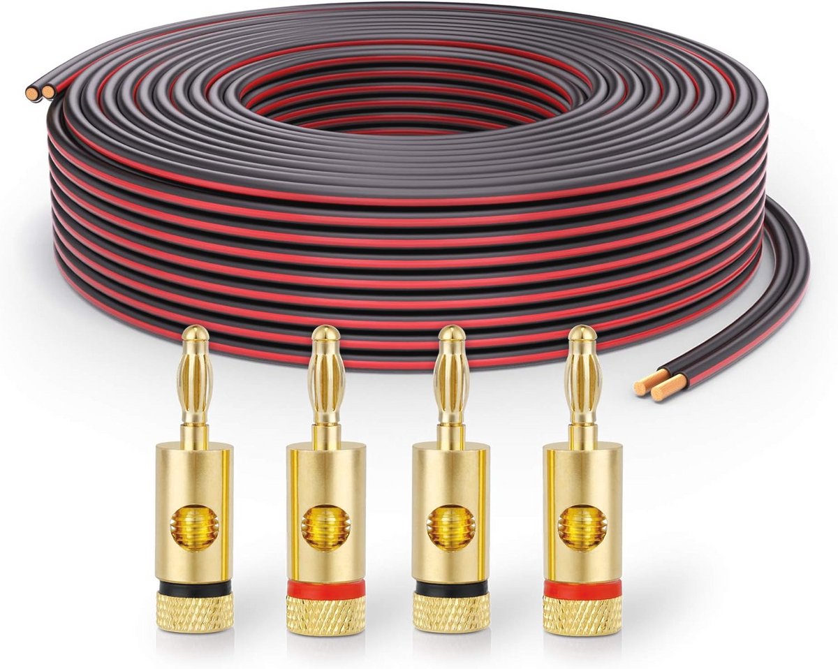 Luidsprekerkabel 2 x 2,50mm² - 10 meter met banaanstekkers, zwart
