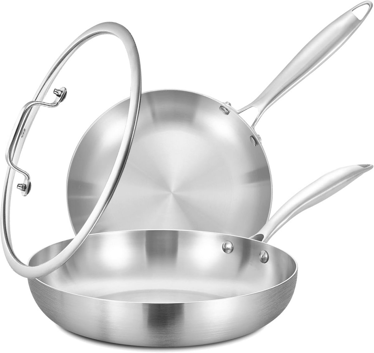 Tri-Ply RVS Koekenpan Set 22 & 26 CM met Deksel - Inductie Kookpannen, Vaatwasser- en Ovenveilig