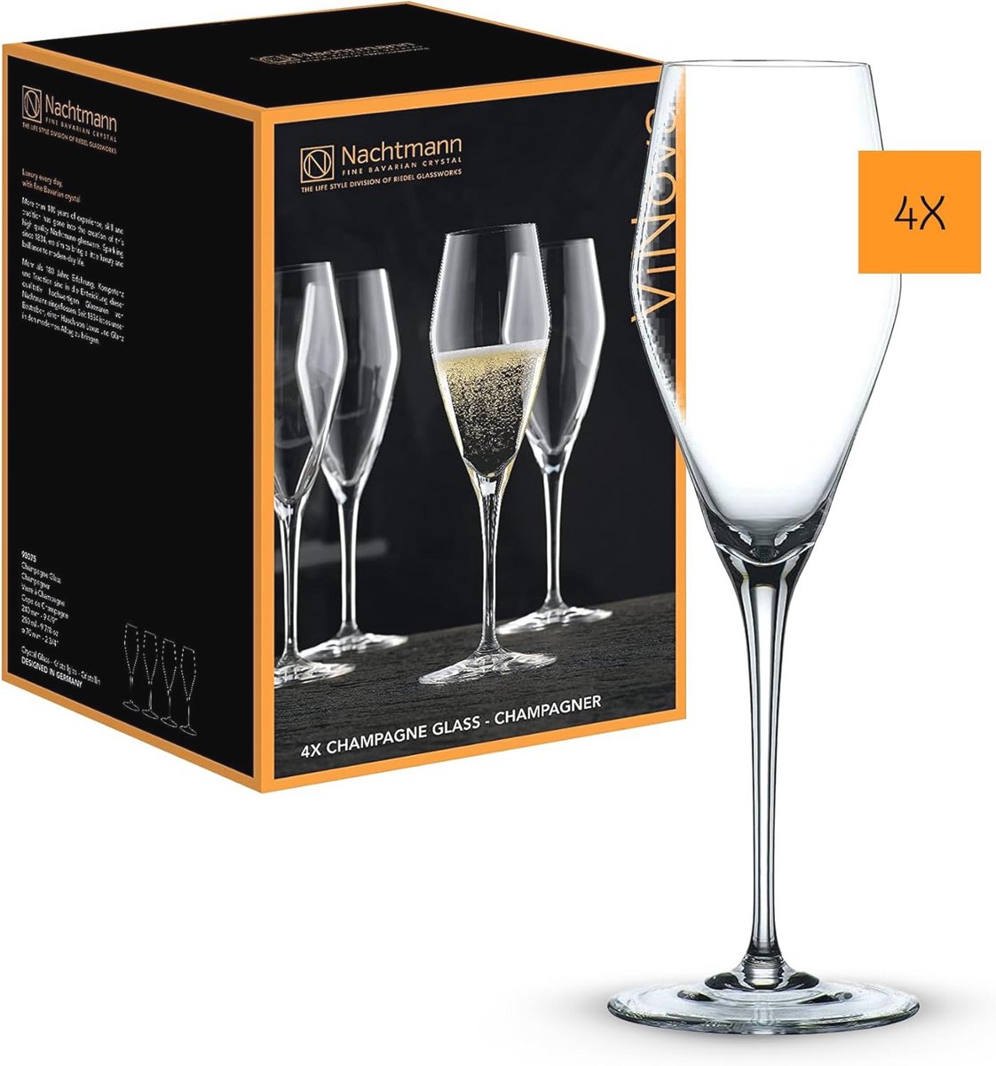 Elegante champagneglazen set van 4 - Kristalglas, 280 ml