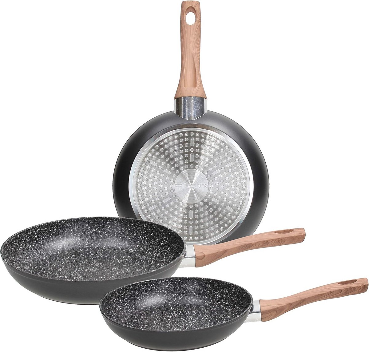 Set van 3 Koekenpannen 20/24/28 cm - Aluminium, Zwart