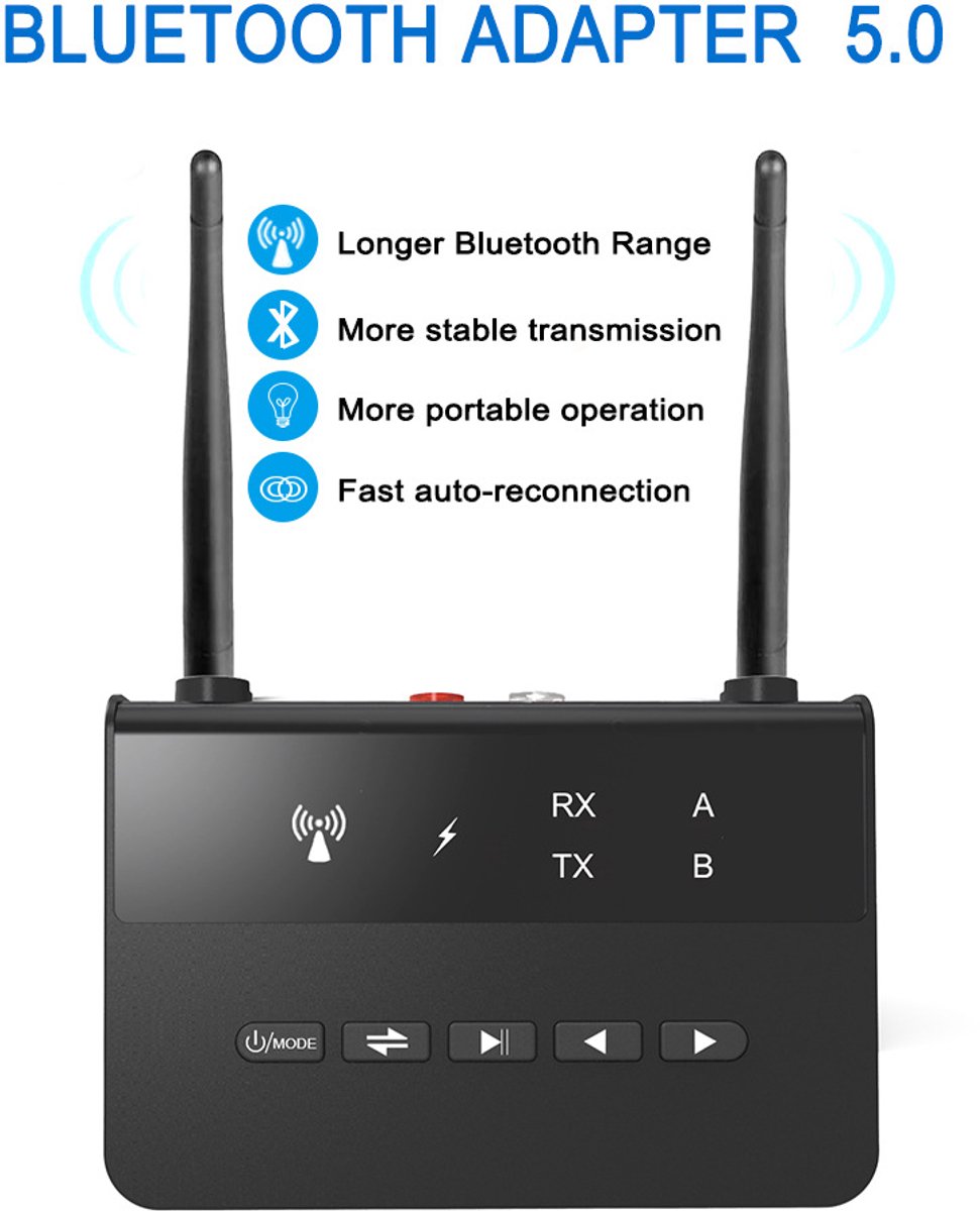Bluetooth 5.0 zender-ontvanger, hoge definitie en lage vertraging, Bluetooth audio-adapter, geschikt voor tv, koptelefoon, thuis stereo Bluetooth