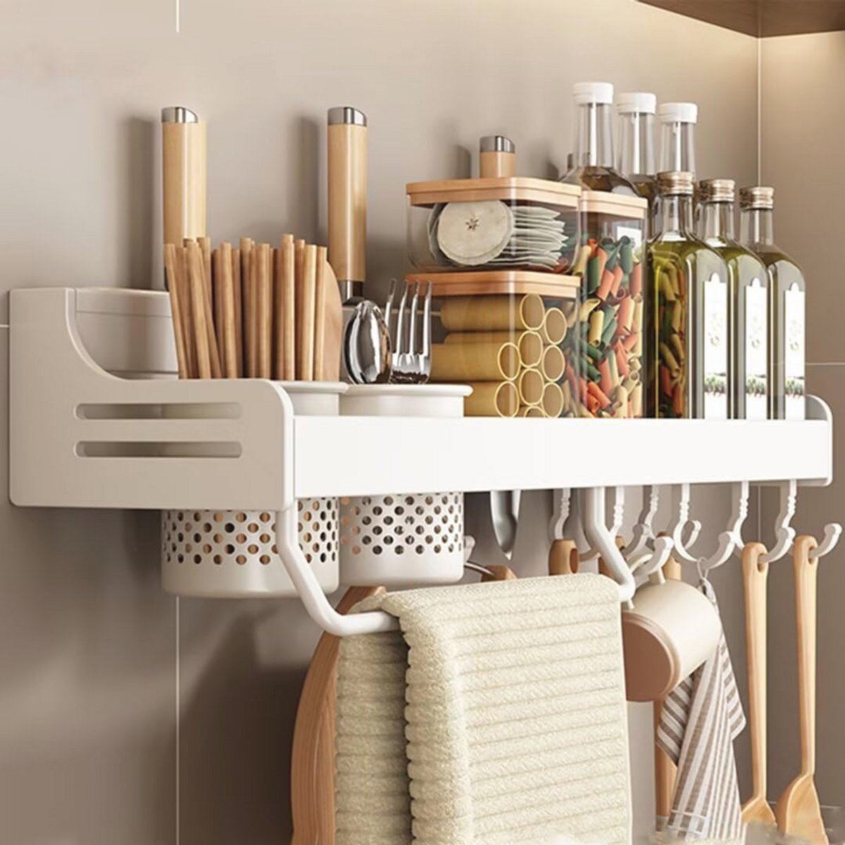 Keukenwandplank Organiser voor Kruidensets - Multifunctioneel Keukenrek 80 cm Wit