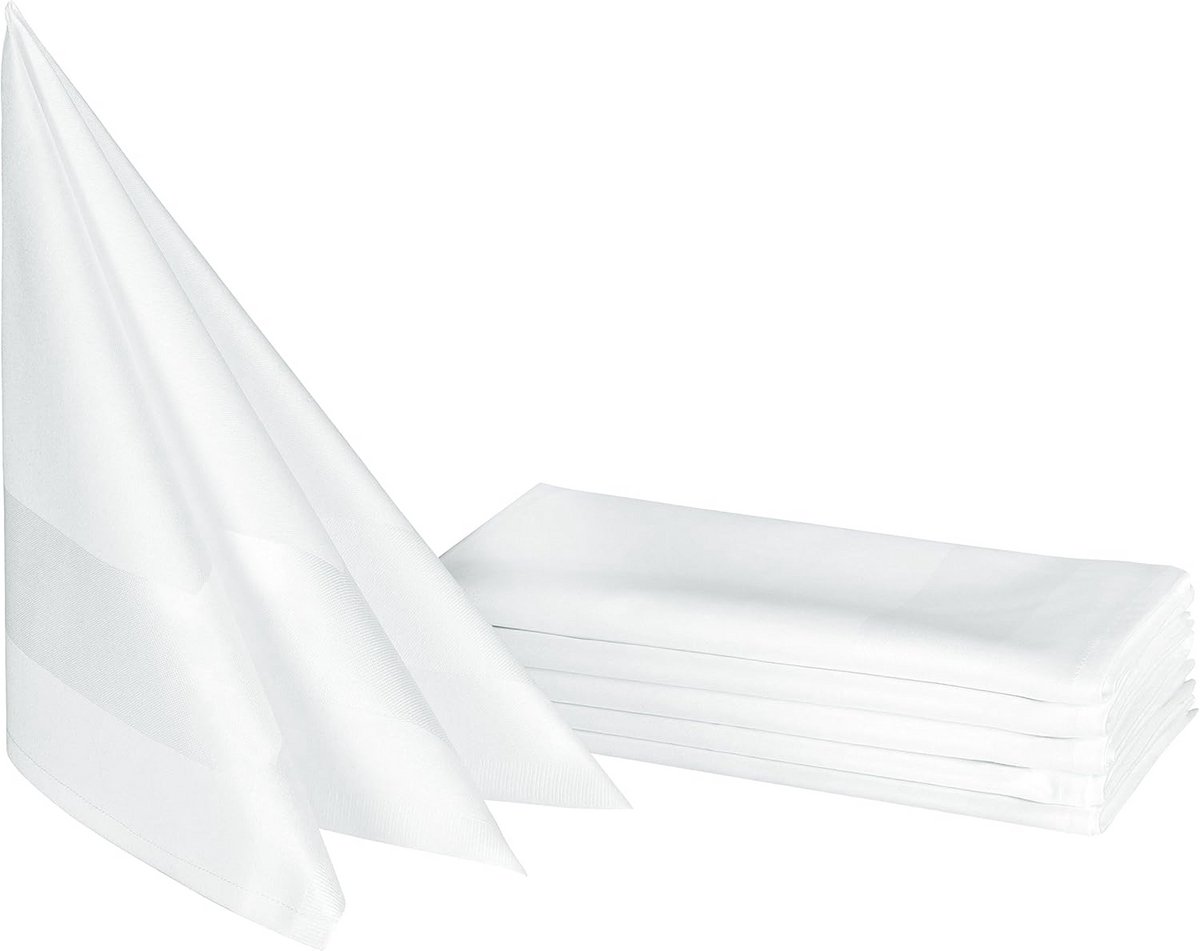 Set van 6 damast stoffen servetten 50x50 cm, wit, met luxe atlasrand