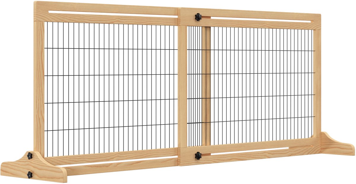 PawHut Hondenhek Set van 2 - 104-183L x 36B x 69H cm - Kiefernhout, Flexibel - Natuurkleur