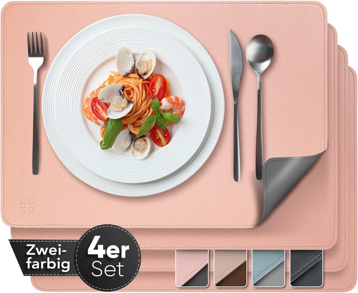 Tweekleurige afwasbare placematten van PU-leer - Set van 4 roze/antraciet, 43x30cm