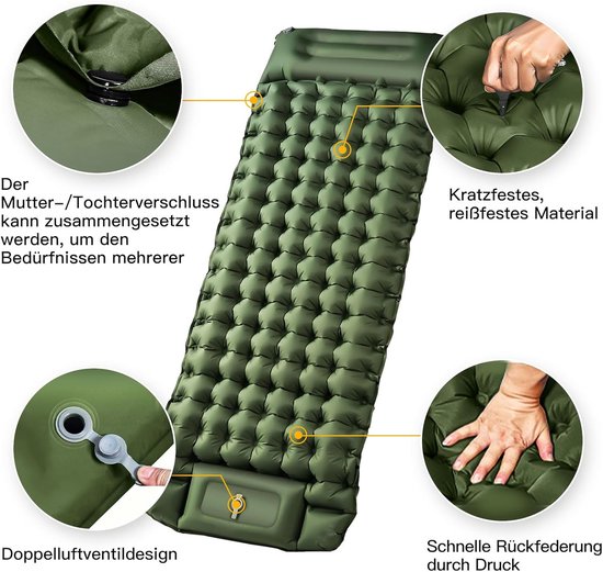 Opblaasbare campingmat - met voetpomp - compact en antislip - waterdicht ontwerp - 10 cm dik - geschikt voor stranden, wandelingen en muziekfestivals van Merkloos — afbeelding 4