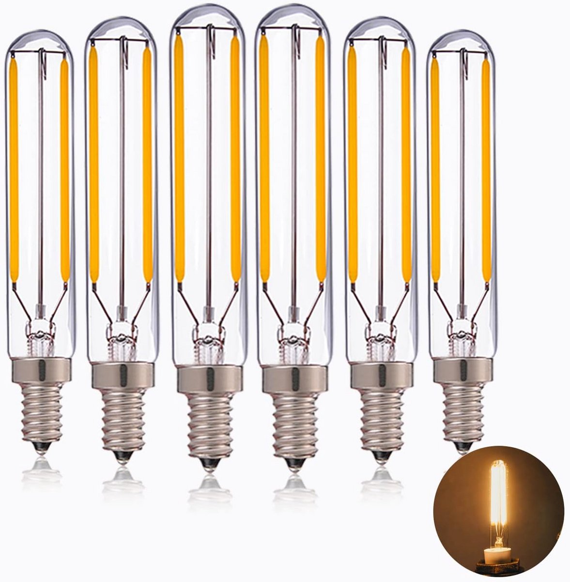 Set van 6 E14 LED Kaarslampen T20 2W Filament Licht Warm Wit 2700K
